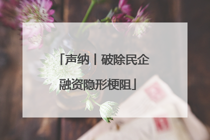 声纳丨破除民企融资隐形梗阻