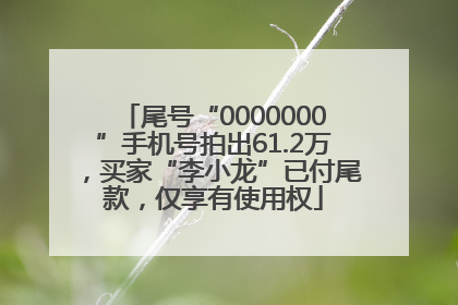 尾号“0000000”手机号拍出61.2万，买家“李小龙”已付尾款，仅享有使用权