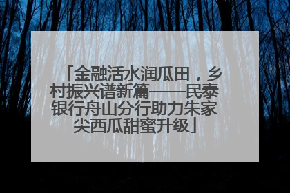 金融活水润瓜田，乡村振兴谱新篇——民泰银行舟山分行助力朱家尖西瓜甜蜜升级